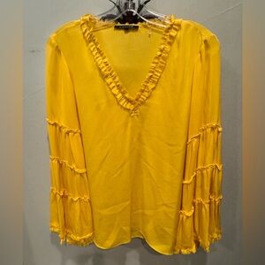 Kobi Halperin Yellow Ruffled V-Neck Blouse